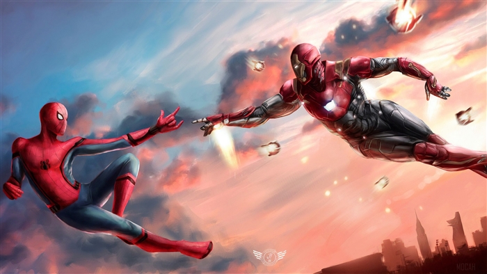 Spider-Man and Iron Man in the sky 4K