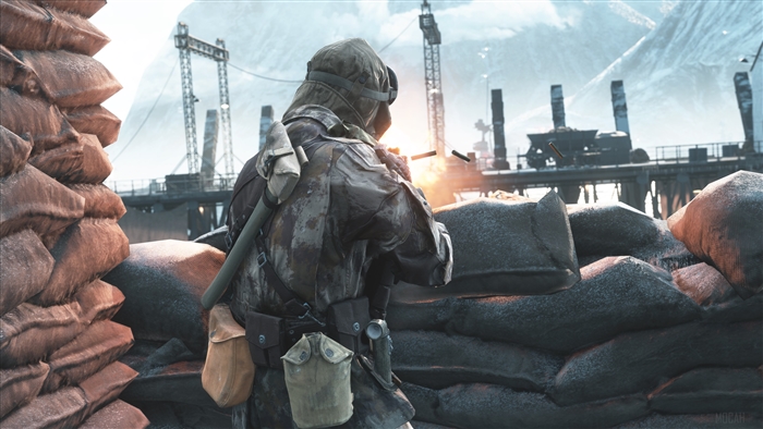 Soldier firing weapon from sandbags in Battlefield V 4K