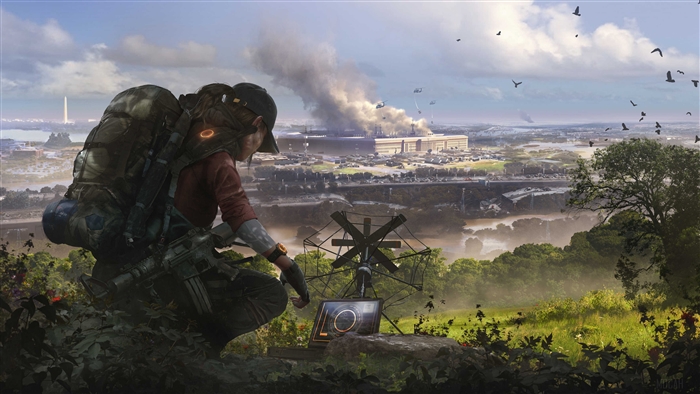 Agent from Tom Clancy's The Division 2 overlooking a city