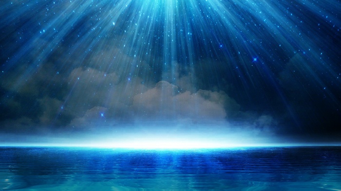 Mystical Sea Under Starry Sky with Radiant Light