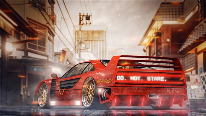 Red Ferrari F40 Digital Art 4K