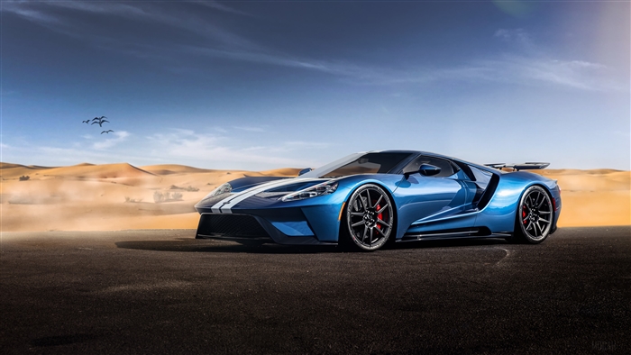 Blue Ford GT 2019 4K in desert