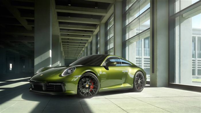 Green Porsche 911 Carrera 4S 4K