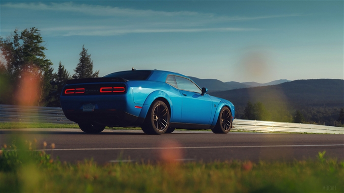 Blue Dodge Challenger SRT Hellcat Redeye on a track