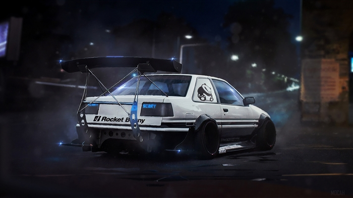 White Toyota AE86 Rocket Bunny with large spoiler 4K