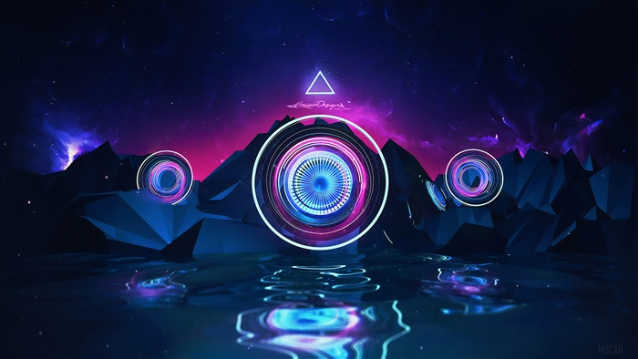 Abstract Geometric Landscape with Neon Circles 4K