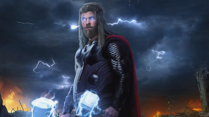 Thor from Marvel with Mjolnir and lightning