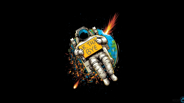 Astronaut saying OK THX BYE with Earth exploding 4K