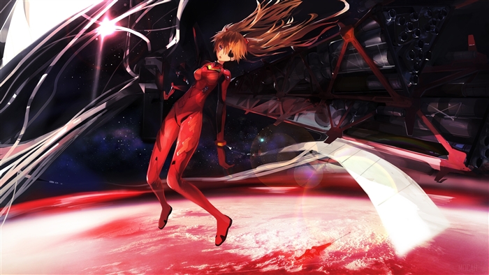 Asuka Langley Soryu from Neon Genesis Evangelion in space