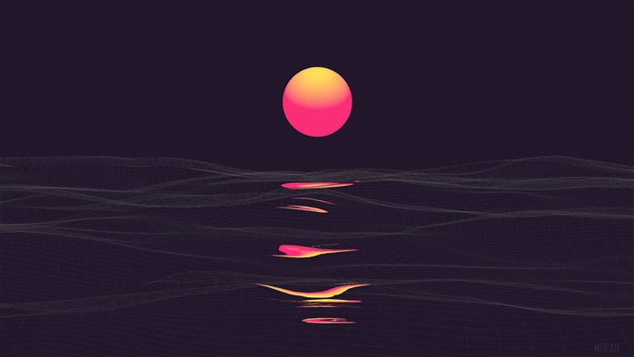 Retrowave Sunrise with Reflection in Clear Sky 4K