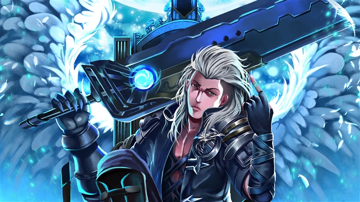 Anime Boy with Large Sword and Wings 4K