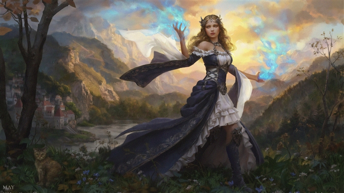 Princess casting magic in a mountain landscape 4K