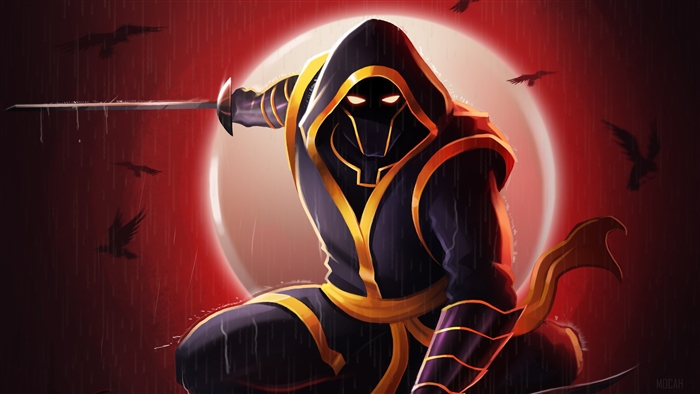 Ronin with sword in front of red moon