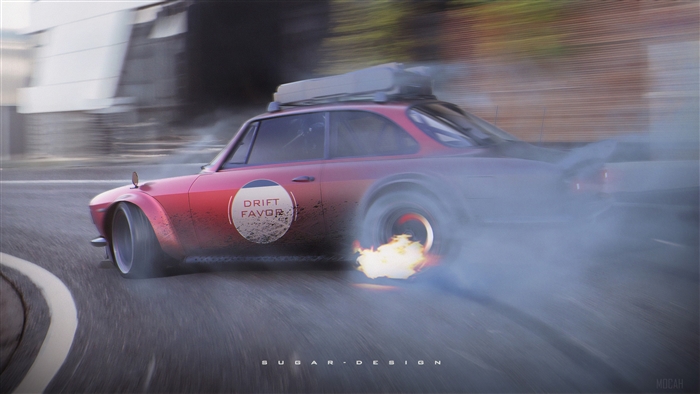 Red Drift Favor Car with Flames 4K