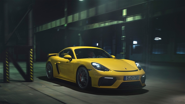 Yellow Porsche 718 Cayman GT4 4K