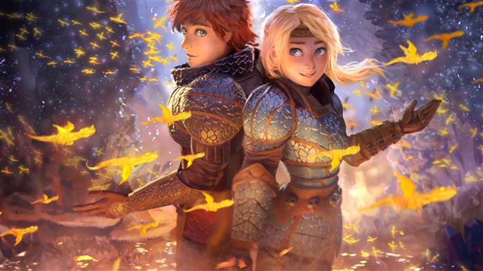 Hiccup and Astrid from How to Train Your Dragon 4K