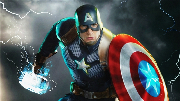 Captain America Holding Mjolnir with Lightning