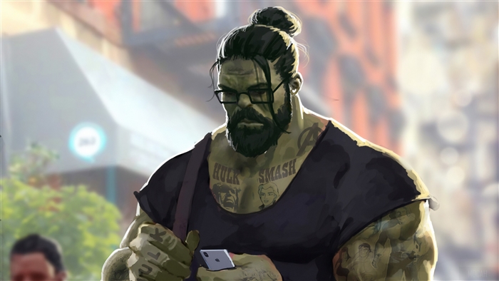 Professor Hulk from Marvel with Man Bun and Tattoos 4K