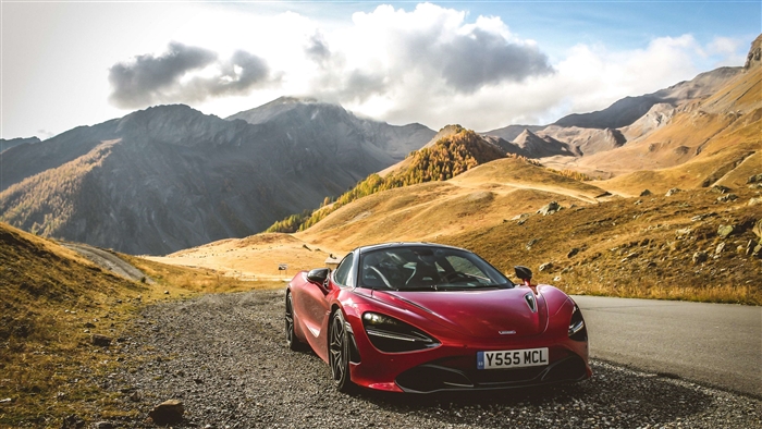 Red McLaren 720S in mountains 4K