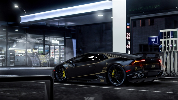 Black Lamborghini at Gas Station 4K