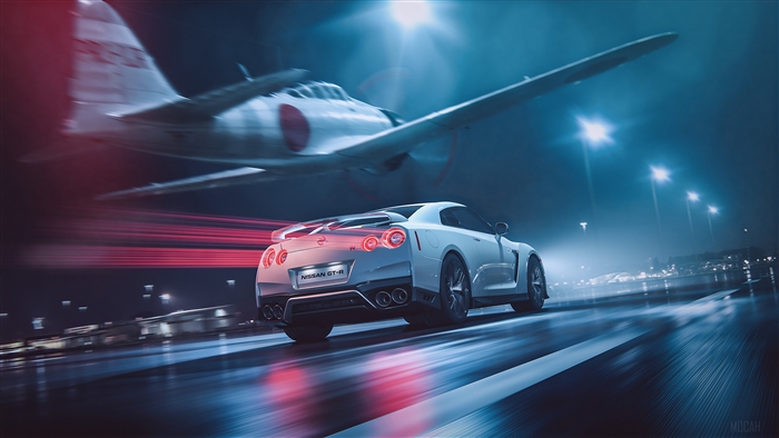 A6M2 Zero and Nissan GT-R 4K