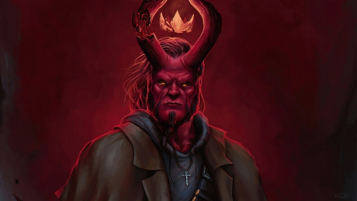 Hellboy holding a crown with horns