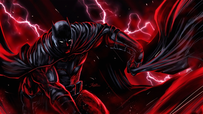 Batman in front of red lightning 4K