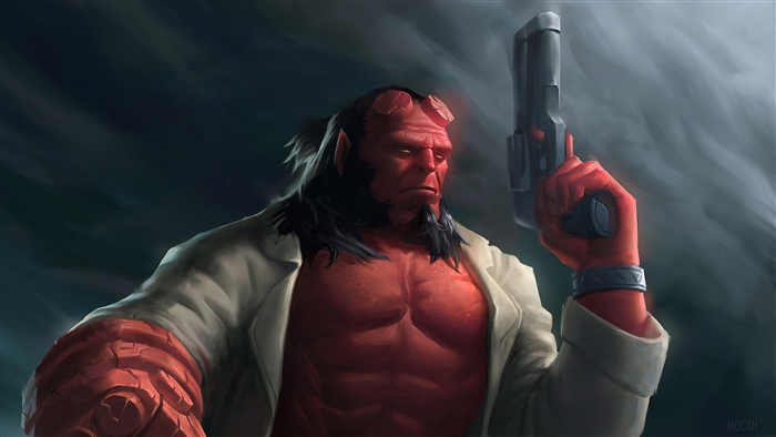Hellboy holding a gun