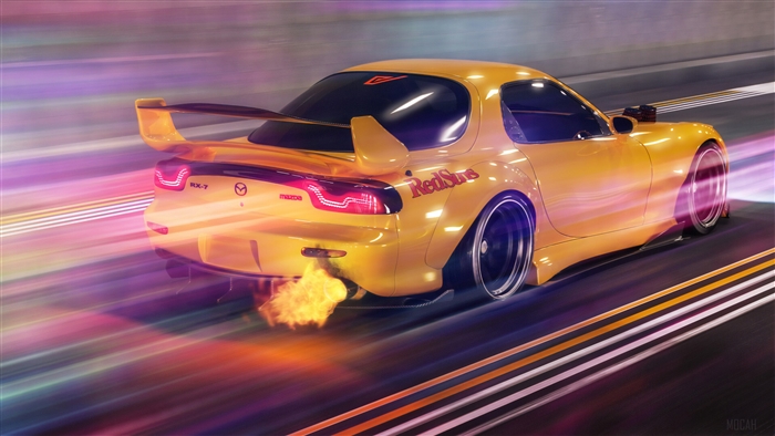 Mazda RX-7 Racing with Flaming Exhaust 4K