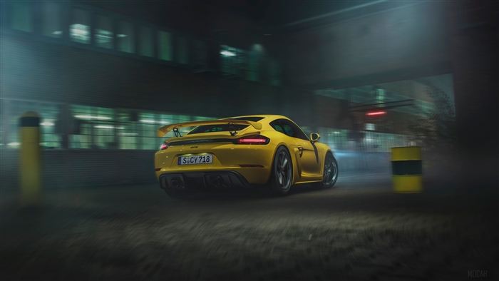 Yellow Porsche 718 Cayman GT4 4K