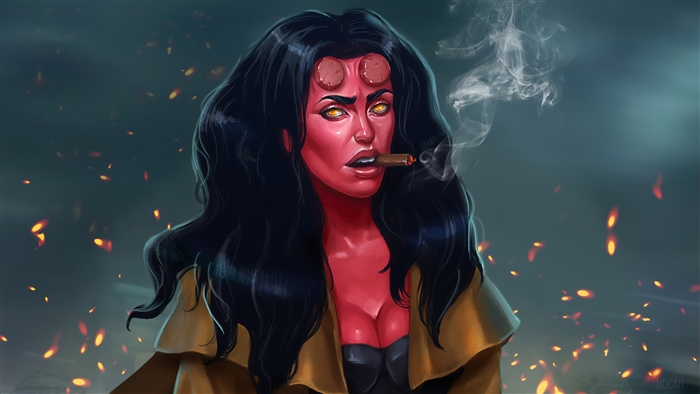 Hell Girl smoking a cigar