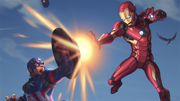 Captain America and Iron Man fighting 4K