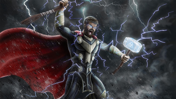 Thor with Mjolnir and Stormbreaker 4K Art