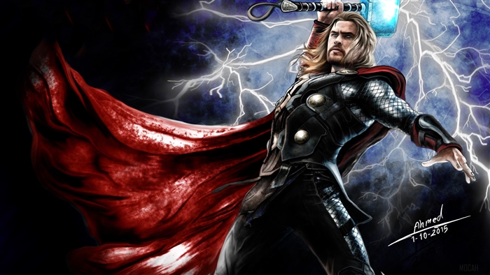 Thor with Mjolnir and Red Cape