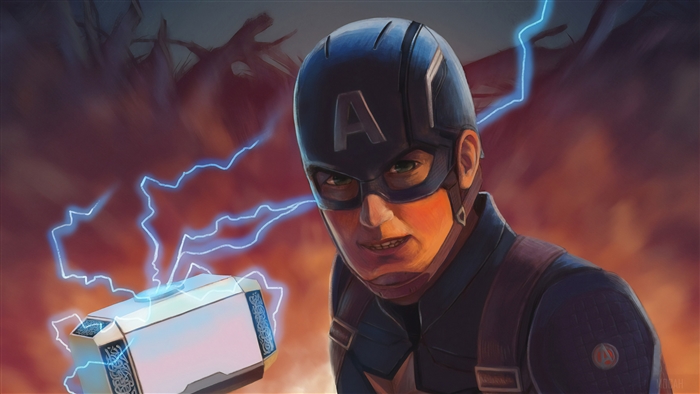 Captain America with Mjolnir Art 4K