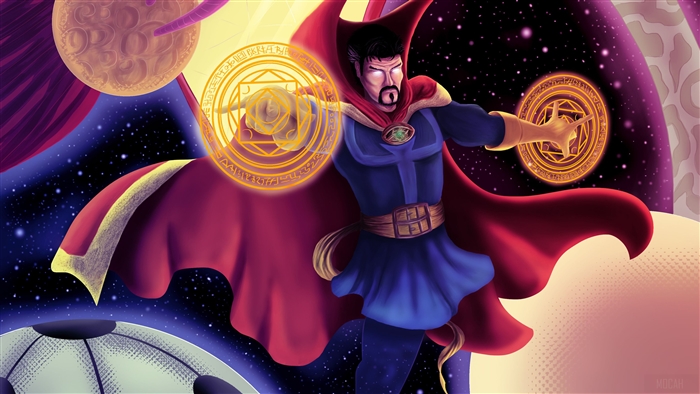 Doctor Strange casting spells in space