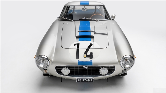 Silver Ferrari 250 GT with Blue Stripes and Number 14