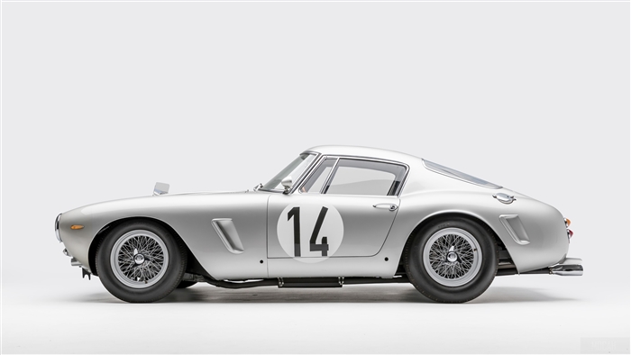 Silver Ferrari 250 GT with number 14