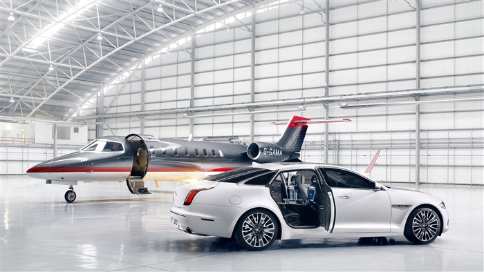 Jaguar XJ Ultimate 4K in Hangar with Private Jet