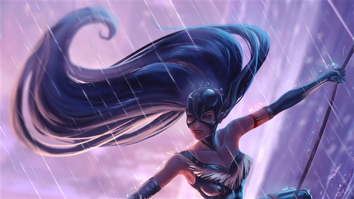 Warrior Girl with Long Hair in Rain 4K