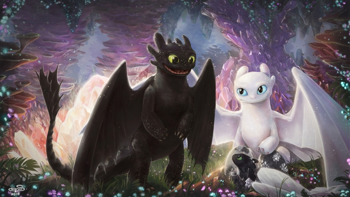 Toothless and Light Fury with Baby Dragons 4K