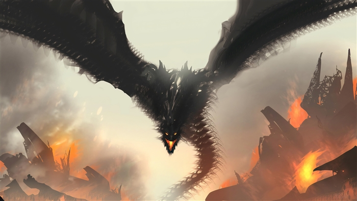 Black Dragon in a Burning Landscape 4K