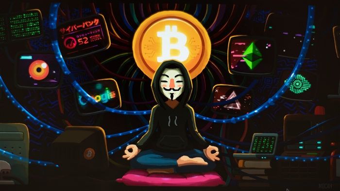 Bitcoin Monk in Meditation with Technology