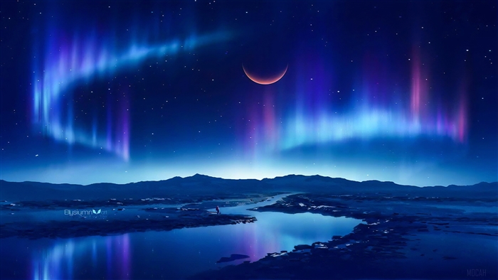 Aurora Borealis Over a Lunar Landscape 4K