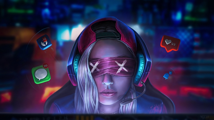 Blindfolded Gamer with Social Media Notifications 4K