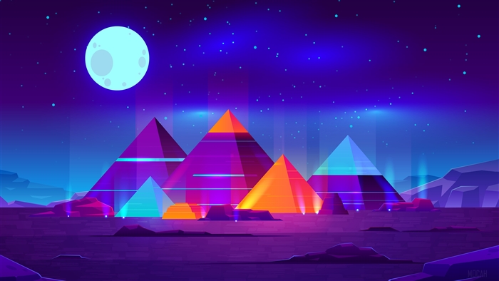 Minimalist Pyramids in a Neon Night Sky 4K