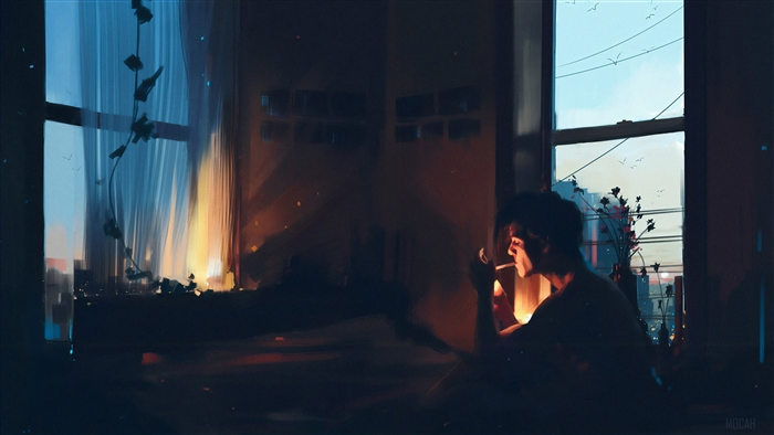Boy Alone In Room Smoking