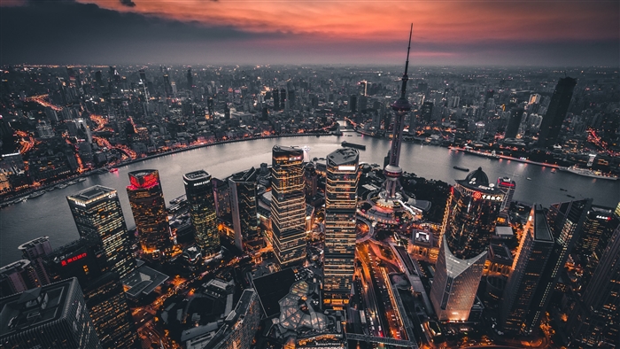 Shanghai skyline at sunset 4K