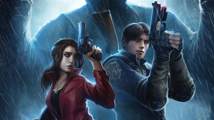 Claire Redfield and Leon S. Kennedy from Resident Evil 2 Art 4K