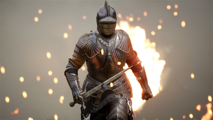 Knight in armor with sword and fire, Mordhau 4K